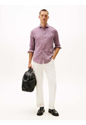 Camisa Roja De Corte Regular Con Estructura Dobby Con Estampado Tommy Hilfiger