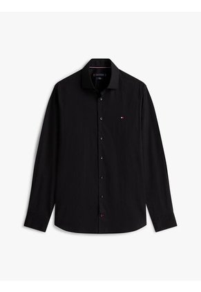 Camisa Negra Flex Poplin De Corte Slim Tommy Hilfiger