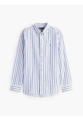 Camisa Blanca De Rayas De Corte Regular Tommy Hilfiger
