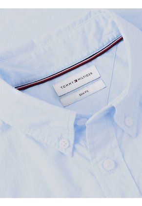 Camisa Azul Flex Poplin De Corte Slim Tommy Hilfiger