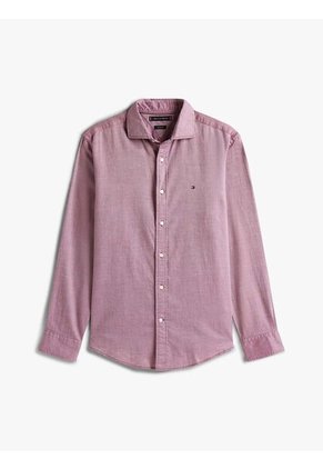 Camisa Roja De Corte Regular Con Estructura Dobby Con Estampado Tommy Hilfiger