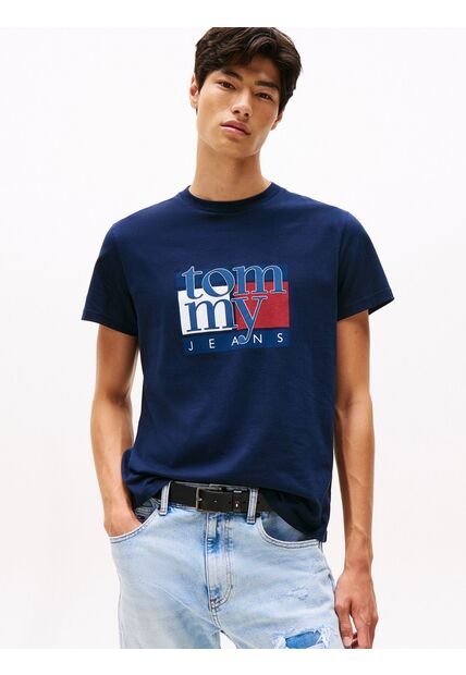 Camiseta Azul Slim Con Logo Gráfico Tommy Jeans