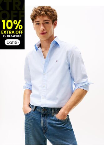 Camisa Celeste De Popelín De Corte Regular Tommy Hilfiger Tommy Hilfiger