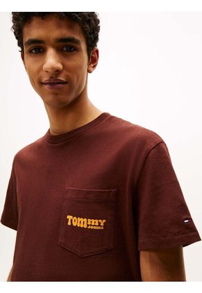 Camiseta Marrón Slim De Cuello Redondo Con Logo Tommy Jeans