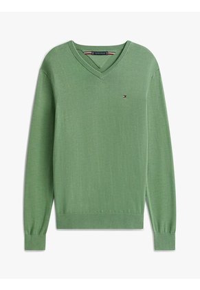 Saco Verde Con Cuello En V Y Logo Bordado Tommy Hilfiger