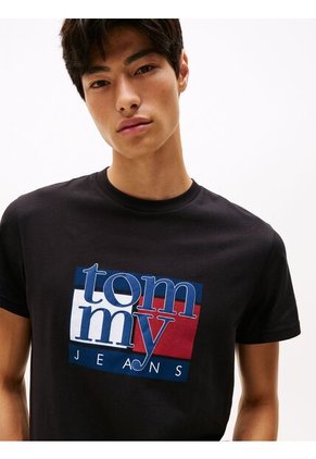 Camiseta Negra Slim Con Logo Gráfico Tommy Jeans