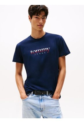 Camiseta Azul De Punto Con Logo Y Cuello Redondo Tommy Jeans