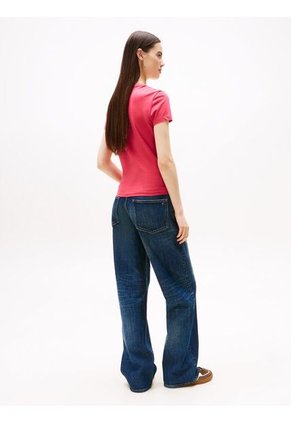 Camiseta Rosada De Punto Con Logo Y Corte Slim Tommy Jeans