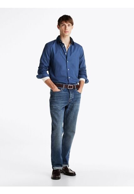 Camisa Azul Marino TH Flex Regular De Popelín Tommy Hilfiger