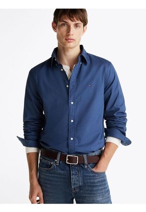 Camisa Azul Marino TH Flex Regular De Popelín Tommy Hilfiger