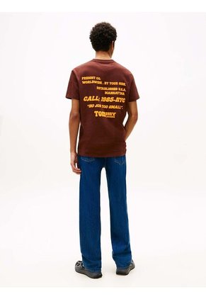 Camiseta Marrón Slim De Cuello Redondo Con Logo Tommy Jeans