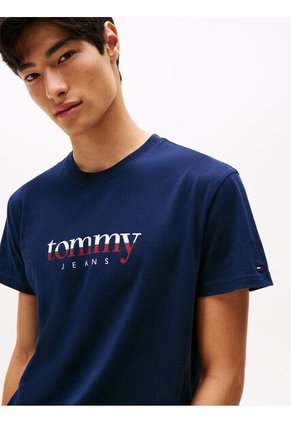 Camiseta Azul De Punto Con Logo Y Cuello Redondo Tommy Jeans