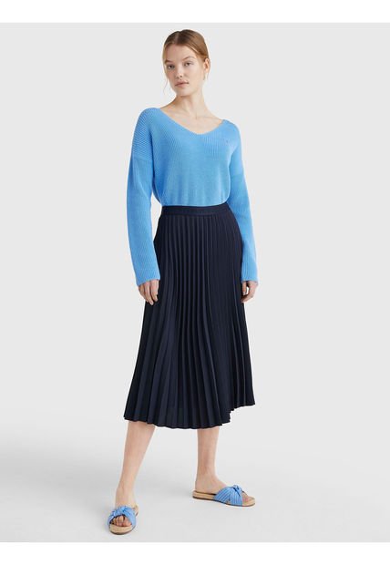 Falda Azul Midi Plisada Para Mujer Tommy Hilfiger