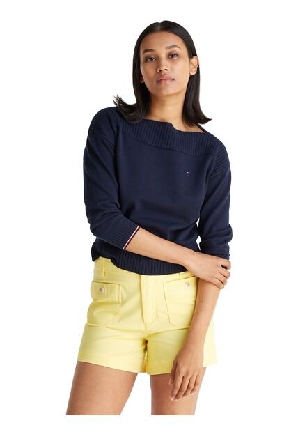 Saco Azul De Cuello Barco Y Mangas 3/4 Tommy Hilfiger