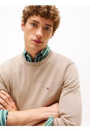 Saco Beige De Cuello Redondo Con Logo Bordado Tommy Hilfiger