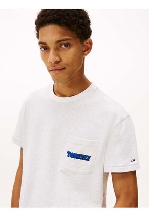 Camiseta Gris Slim De Cuello Redondo Con Logo Tommy Jeans