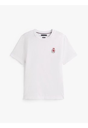 Camiseta Blanca De Punto Con Escudo Engomado Tommy Hilfiger