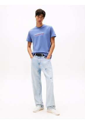 Camiseta Azul De Punto Con Logo Y Cuello Redondo Tommy Jeans