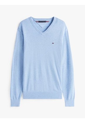 Saco Celeste Con Cuello En V Y Logo Bordado Tommy Hilfiger