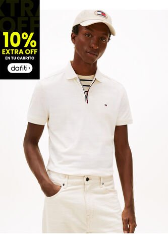 Polo Blanco De Corte Regular De Cierre De Cremallera De 1/4 Tommy Hilfiger Tommy Hilfiger