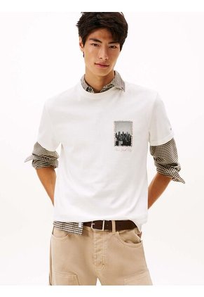 Camiseta Blanca De Punto Con Foto Estampada Tommy Jeans