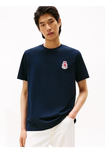 Camiseta Azul De Punto Con Escudo Engomado Tommy Hilfiger