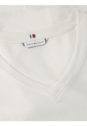 Camiseta Blanca De Cuello V Con Diseño De Rayas Tommy Hilfiger