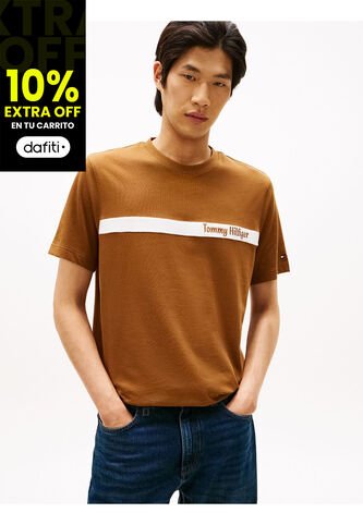 Camiseta Beige Con Diseño De Rayas Gráfica En El Pecho Tommy Hilfiger Tommy Hilfiger