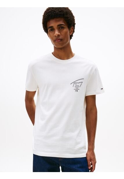 Camiseta Blanca Signature De Punto Con Logo Trasero Tommy Jeans