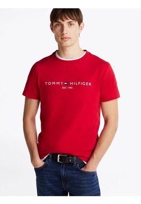 Camiseta Roja Con Logo Bordado Tommy Hilfiger