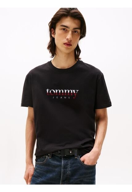 Camiseta Negra De Punto Con Logo Y Cuello Redondo Tommy Jeans