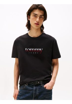 Camiseta Negra De Punto Con Logo Y Cuello Redondo Tommy Jeans