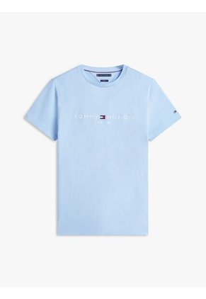 Camiseta Celeste Con Logo Bordado Tommy Hilfiger