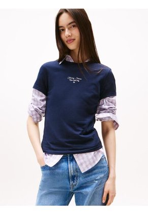 Camiseta Azul De Punto Con Logo Y Corte Slim Tommy Jeans