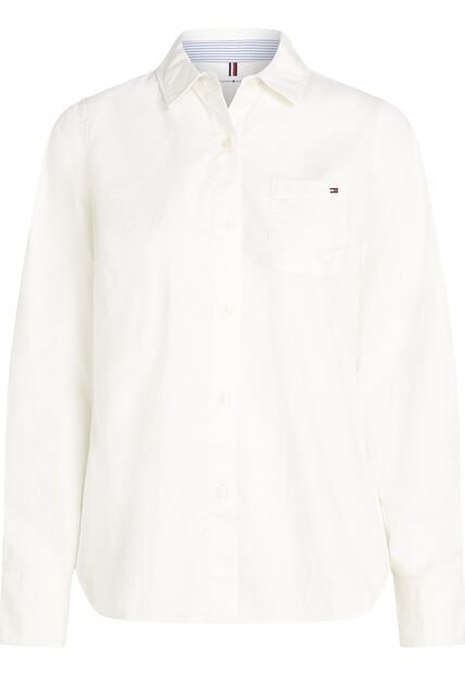 Camisa Blanca Oxford Manga Larga Con Logo Tommy Hilfiger