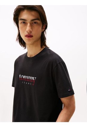 Camiseta Negra De Punto Con Logo Y Cuello Redondo Tommy Jeans