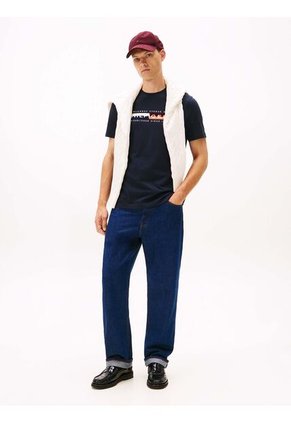Camiseta Azul Con Logo Colorblock Estampado En El Pecho Tommy Hilfiger
