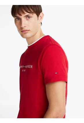 Camiseta Roja Con Logo Bordado Tommy Hilfiger