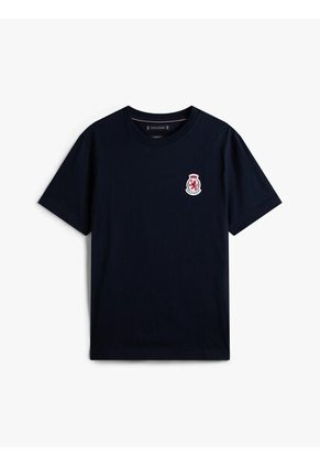 Camiseta Azul De Punto Con Escudo Engomado Tommy Hilfiger