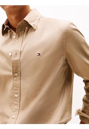 Camisa Beige TH Flex Regular De Popelín Tommy Hilfiger