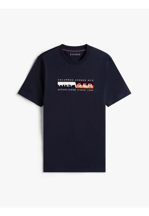 Camiseta Azul Con Logo Colorblock Estampado En El Pecho Tommy Hilfiger