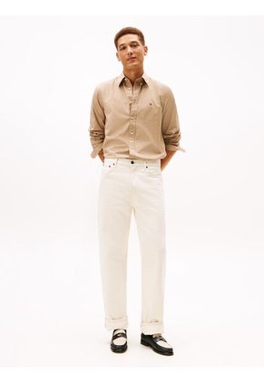 Camisa Beige TH Flex Regular De Popelín Tommy Hilfiger