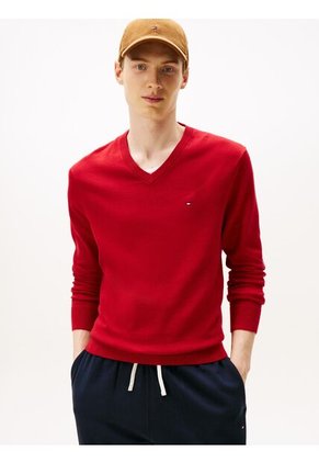 Saco Rojo Con Cuello En V Y Logo Bordado Tommy Hilfiger