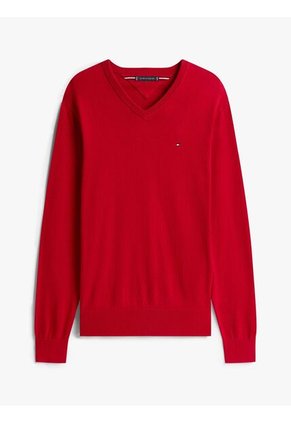 Saco Rojo Con Cuello En V Y Logo Bordado Tommy Hilfiger