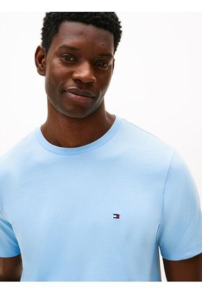 Camiseta Celeste De Cuello Redondo Con Logo Bordado Tommy Hilfiger