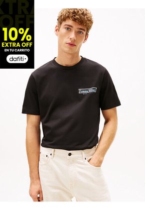 Camiseta Negra De Cuello Redondo Con Logo Estampado Tommy Hilfiger