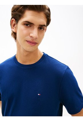 Camiseta Azul De Cuello Redondo Con Logo Bordado Tommy Hilfiger