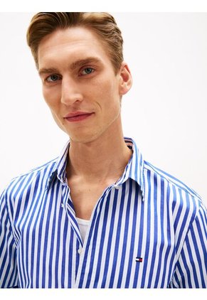 Camisa Azul De Popelín A Rayas TH Flex Tommy Hilfiger