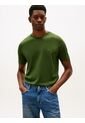 Camiseta Verde De Cuello Redondo Con Logo Bordado Tommy Hilfiger de Tommy Hilfiger