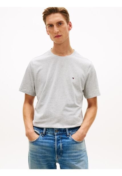 Camiseta Gris De Cuello Redondo Con Logo Bordado Tommy Hilfiger